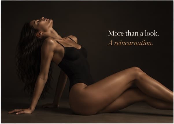 Campanha editorial REENCARNA, body modelador em movimento reclinado